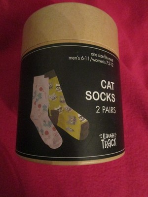 Laugh Track 2 Pairs Cat Crew Socks Multicolor 1 Size Men 6-11  Women 7.5-12