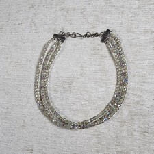 VTG Clear Aurora Borealis Faceted Cut Crystal Glass Bead Triple Strand Necklace