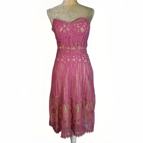 Vintage Y2K Betsey Johnson pink lace dress strapless size 4 READ - Picture 2 of 16