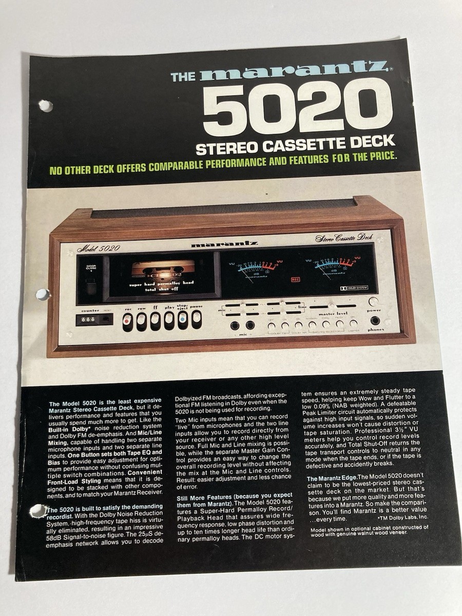 Marantz 5020 Stereo Cassette Deck Original Specifications Sheet