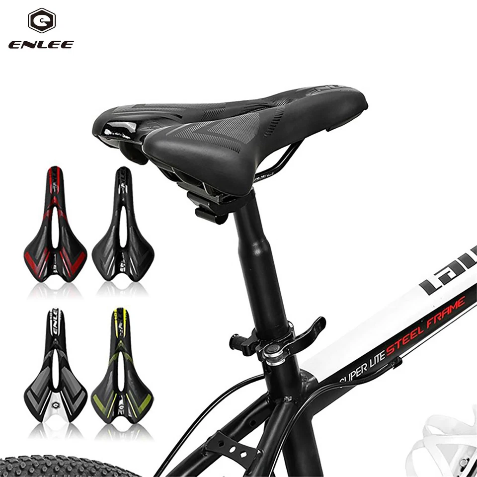 ENLEE Bicicleta Cuero PU/Carbono Firber Sillín Asiento Bicicleta de Carretera Cojín Transpirable Foto 2 de 4