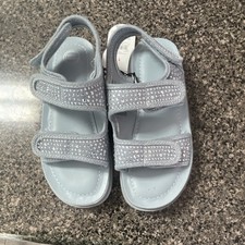 Cat Jack Girls Light Blue Glitter Sandals Adjustable Strap Hook Loop Size 8