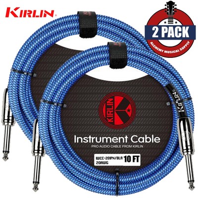 2-PACK Kirlin 10FT 1/4'' Straight Mono to Same Woven Blue Instrument Cable