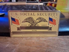 Vintage Perma Plate Brass Blank US Social Security ID Card U.S. Flag and Eagle