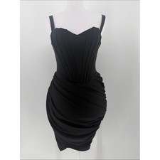 Hours Black Corset Ruched Bodycon Mini Dress Size Small Draped Sweetheart Sheath
