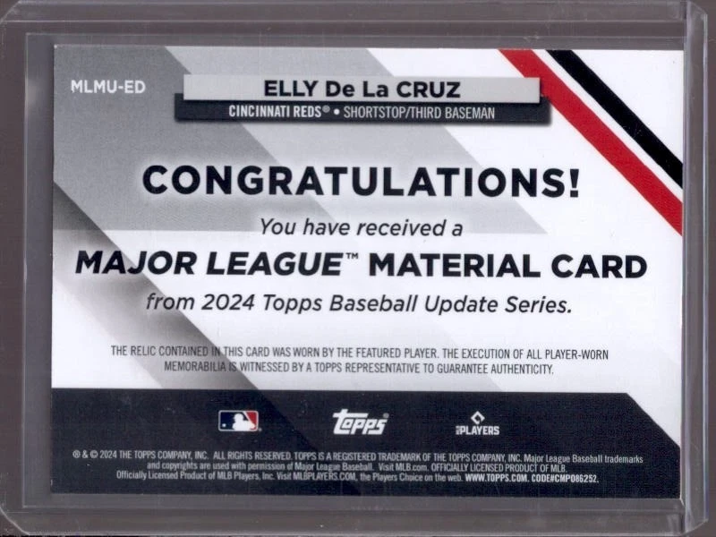 ELLY De La CRUZ 2024 Topps Update Major League Material Rookie RC Jersey MLMU-ED - Image 2 of 2
