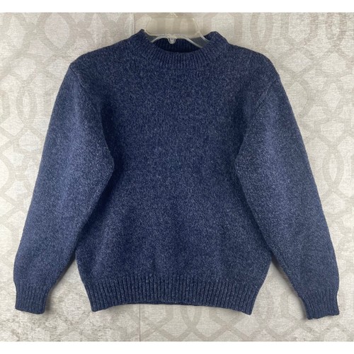 L.L. Bean Sweater Men Medium Blue 100% Lambswool Crewneck Marled Knit Pullover