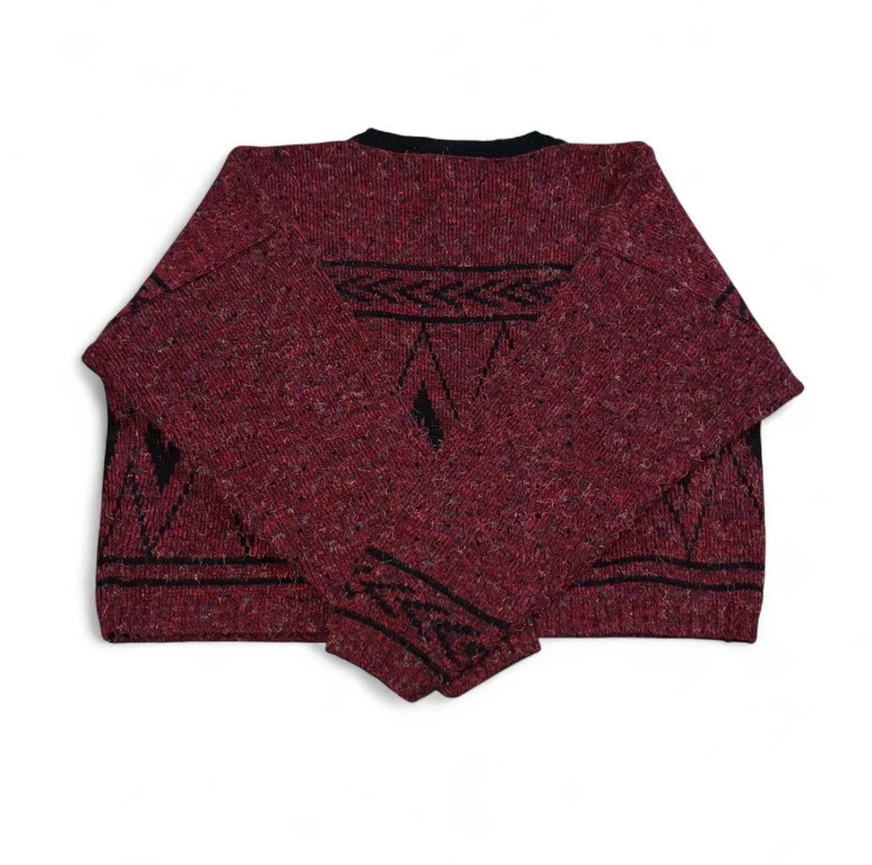 Suéter Cárdigan Cherokee Vintage Años 90 Borgoña con Diseño Azteca Negro Se Ajusta a M Foto 4 de 4