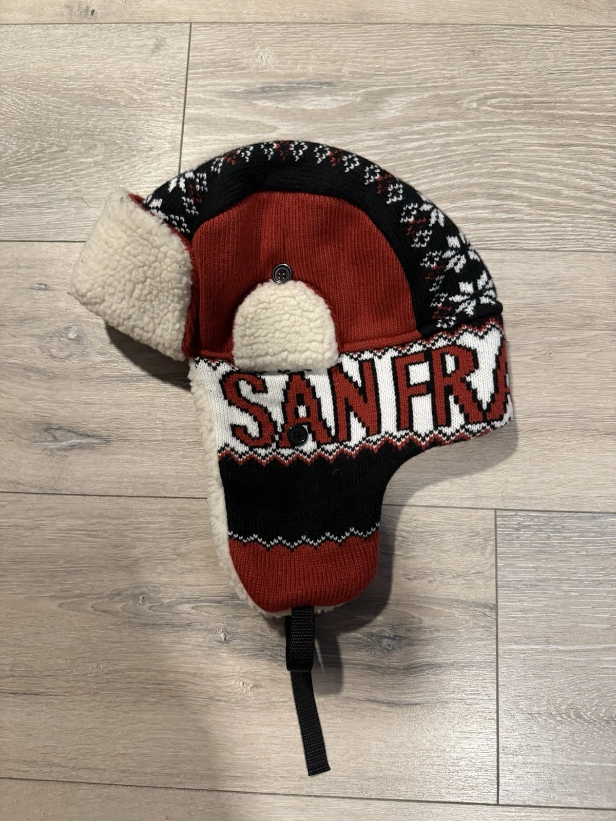 San Francisco Knit Trapper Aviator Fleece Ear Flap Red Black Winter Hat Unisex