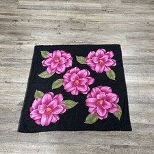 Tropical Hibiscus Flower Black Metallic Square Scarf Made In Italy READ 30  X30