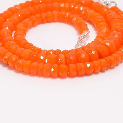 Orangle Ethiopian Opal Gemstone Rondelle Faceted Beads Necklace 18-19'' A-4535