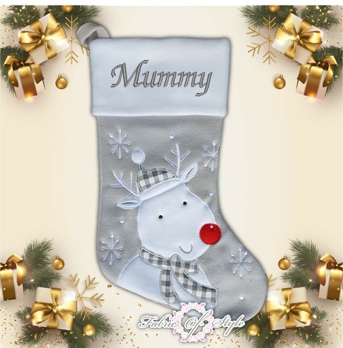 Medias de Navidad personalizadas de lujo bordadas Navidad Santa Saco gris 2022 - Imagen 7 de 12