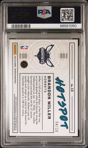 2023 Panini Obsidian Hotspot Brandon Miller #13 Gold Flood /10 PSA 10 - Picture 2 of 2