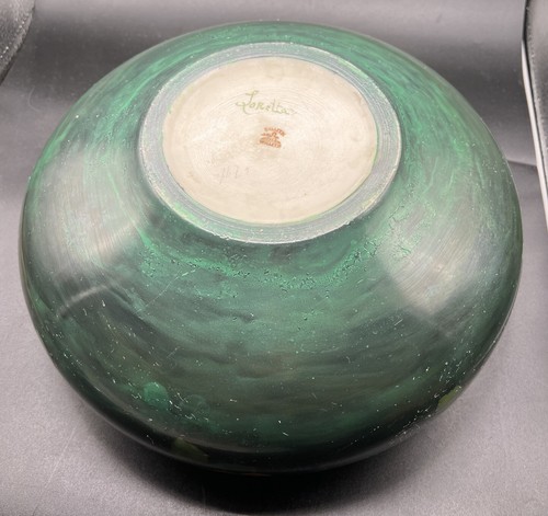 c1900 WILLETS American Belleek Hand Painted 11" Bowl Green With Orange Roses - Picture 4 of 12