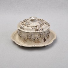 Villeroy & Boch seltene alte Deckeldose 1852-72, plastisches Weinlaub versilbert