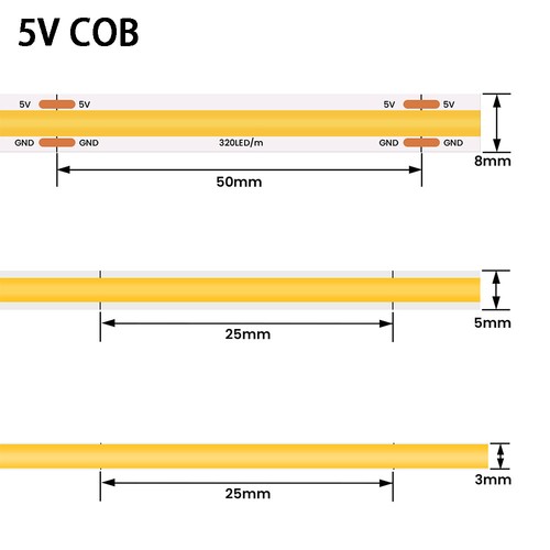 3mm 5mm 8mm COB LED Streifen Stripe 320Led/m Band Selbstklebend keine Lichtpunkt - Bild 12 von 29