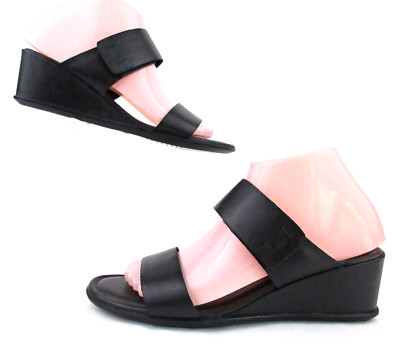 Ecco Shape 35 2 Strap Wedge Sandals Black EU 38 US 7 Mint Condition!