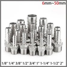 Stainless Steel Male Thread Fitting Straight Barb Hose Tail Connector 6mm~50mm