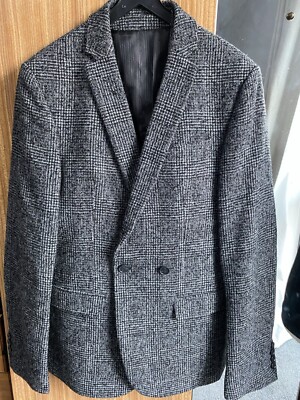 ASOS SPORT JACKE UND WESTE 36R SCHWARZ/GRAU KARIERT MOON TWEED ZWEIREIHIG