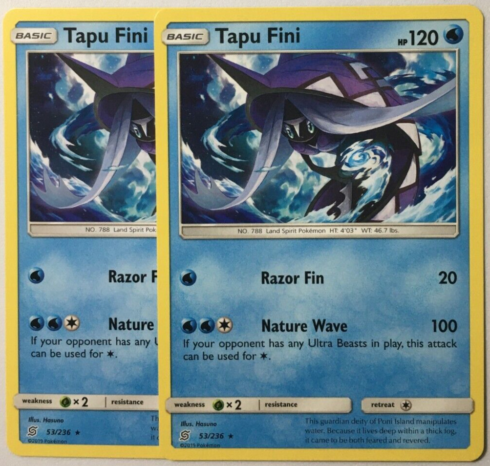 POKEMON 2X TAPU FINI 53/236 UNIFIED MINDS RARE NEAR MINT