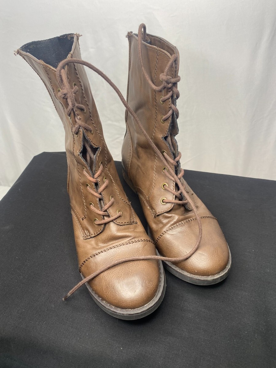 Bongo Women's Brown Boots Combat Style US M Lace up Zipper