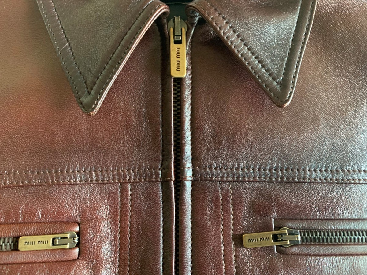 miu miu brown leather jacket