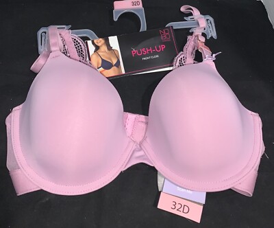 No Boundaries Push Up Front Close Wide Stripe Elastic Back Purple 32D NWT