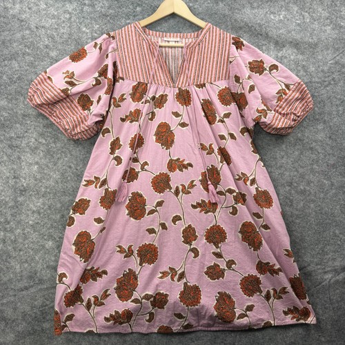 Knox Rose Dress Womens XL Purple Orange Floral Boho V Neck Puff Sleeve Peasant