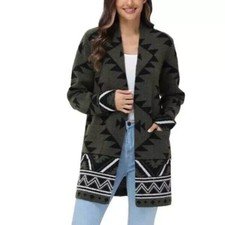 Frye Women's The Cozy Cardigan, Green Burnt Olive Combo , Size L