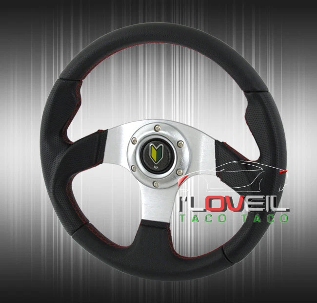 320mm 6-Bolt Mounting Super Light Weight Aluminum Black Steering Wheel + Button Foto 2 de 3