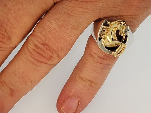 Kabana 925 sterling silver 14k Gold 3D Equestrian galloping Horse Ring Size 8.5 - Picture 5 of 8