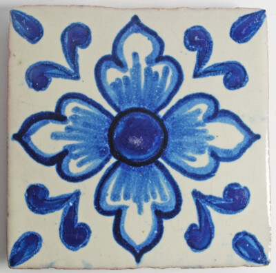 Vintage Decorative Ceramic Glazed Tile Blue Floral Design 4.75'' Wall Trivit
