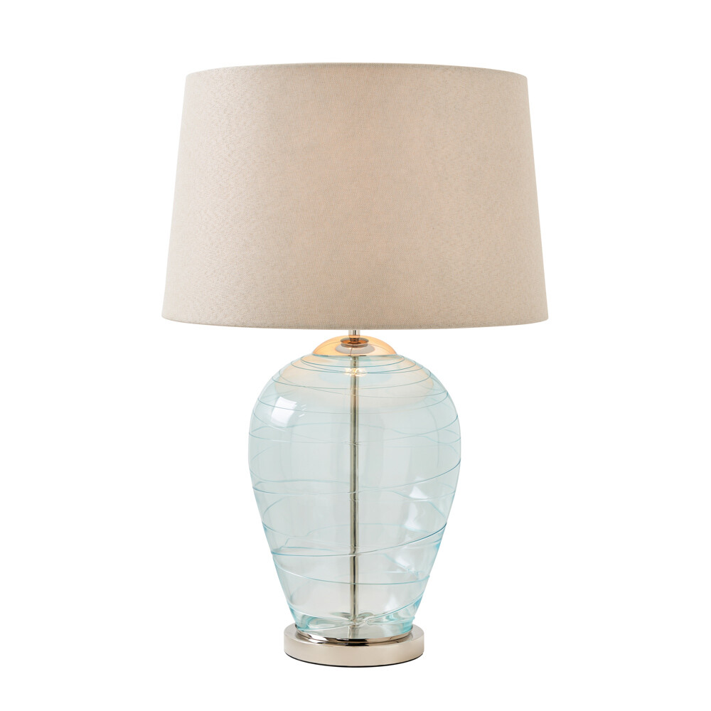 Visconte Sarno Table Lamp Glass Base With Ivory Tapered Shade - Blue, Nickel
