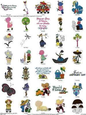 BROTHER SUNBONNET KIDS IN GARDEN EMBROIDERY MACHINE DESIGNS COLLECTION PES JEF HUS USB