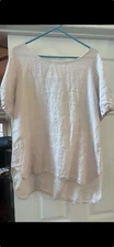 Ladies Italian Linen Beige Blouse One Size SS Smoke Free Environment