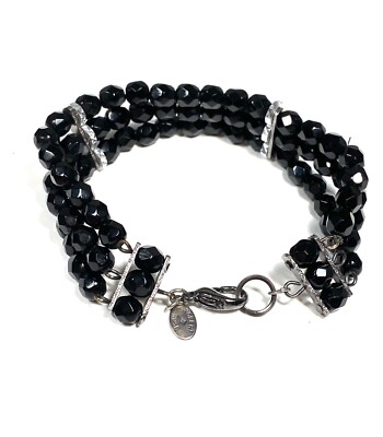 Robert Rose Bracelet Vintage Black Beads Three Strands 7.25  