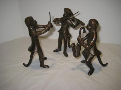Rare 5'' Cast Bronze Monkey Music Band Orchestra ~ Conductor Violinist Saxophone