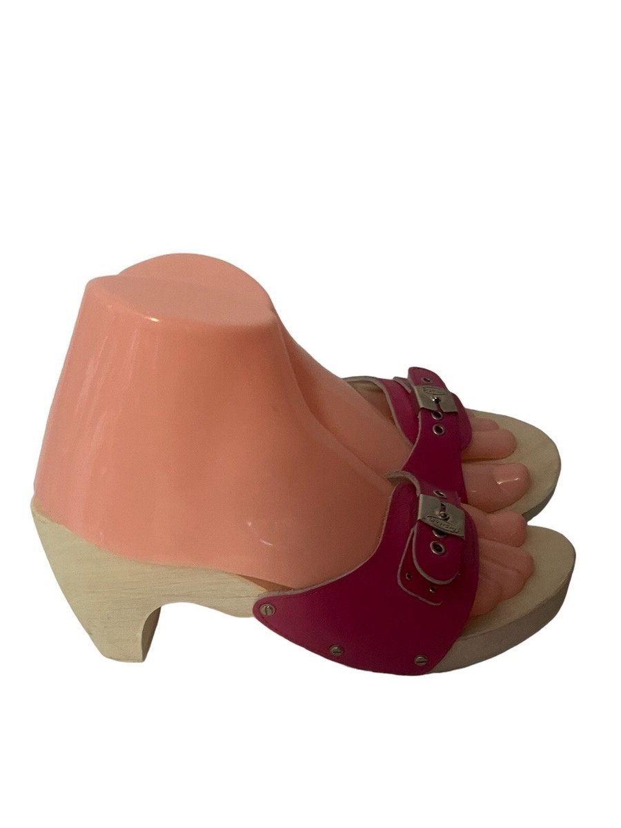 Vtg Dr Scholls Origina Womens Wooden Heeled Clogs Sandals Shoes - Main Image