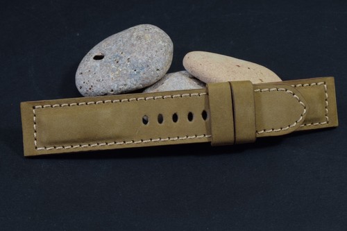 CORREA DE RELOJ 24/24 130/80 MM BEIGE CUERO NOBUK AUTÉNTICO ACOLCHADO MA STRAP 490-491 - Imagen 7 de 9