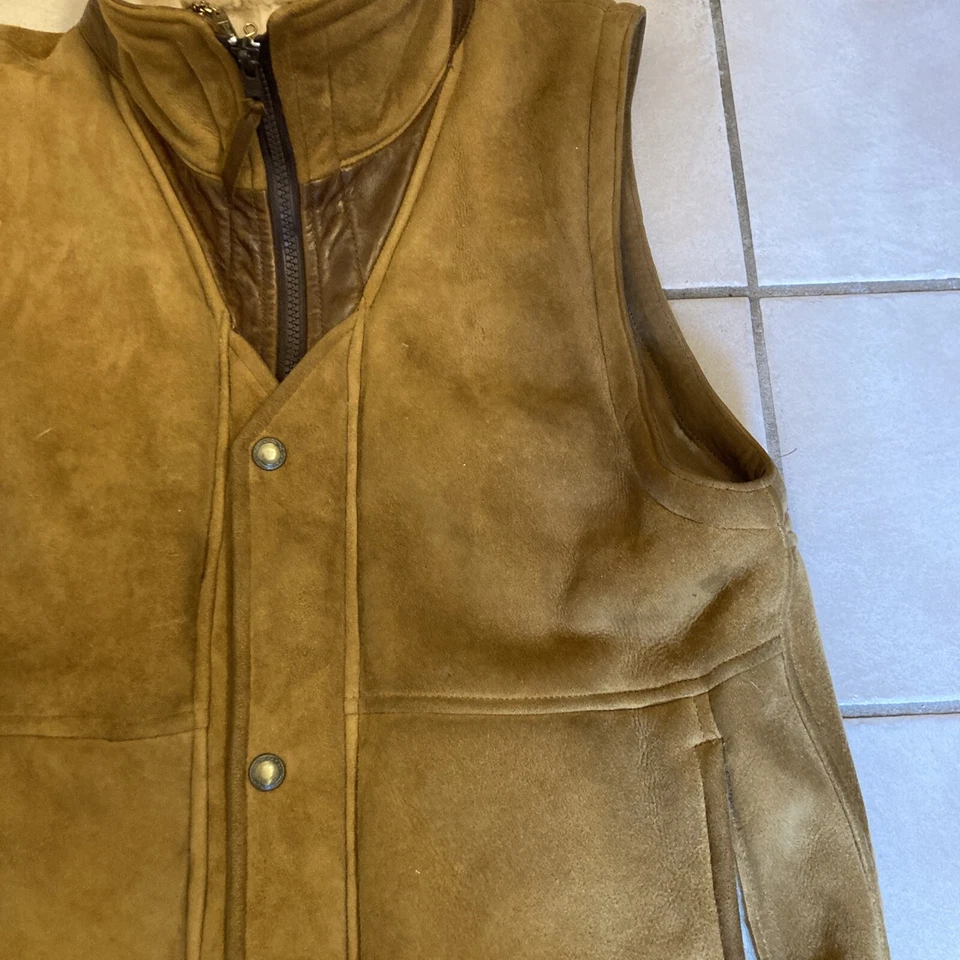Paul Stuart Vest Shearling Leather Suede Men XS Rare - Image 4 of 4