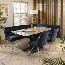 Corner Bench Dining Set Left-Hand Ceramic Extending Table 8 Seater Blue