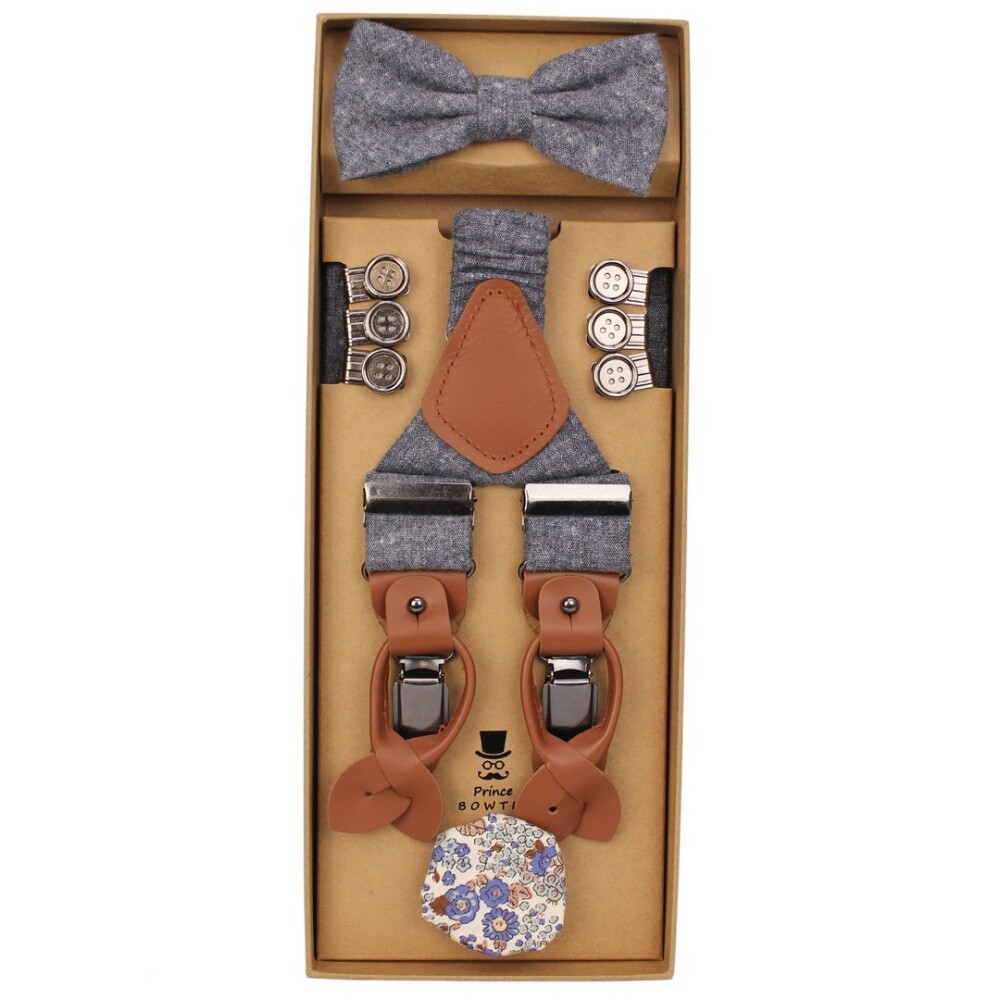 Prince Bowtie Men's Suspenders Bow Tie Pocket Square Set Blue Set512106T 3900 MA