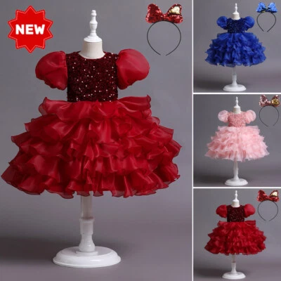 Flower Girls Bridesmaid Dress Kids Party Sequins Wedding Dresses Princess UK