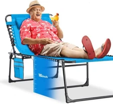 Ezcheer Folding Chaise Lounge Chair Camping Recliner 350lbs Beach Patio Chair US