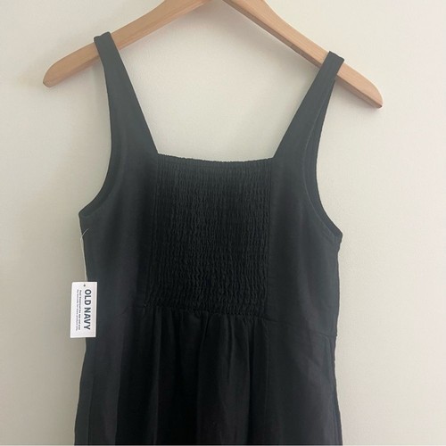 Maxi abito nero misto lino Old Navy nuovo con etichette con scollo principessa casetta estiva XS - Foto 8 di 10