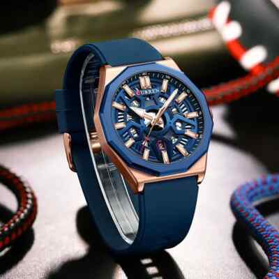 Stylish Men Polygon Watch Luminous Hollow Out Quartz Movement Water-Resistant