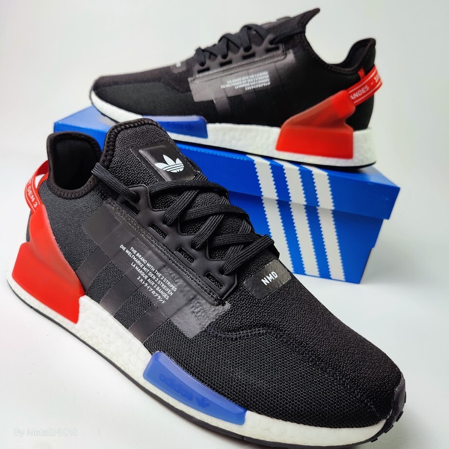 Adidas US 13 Mens Black White Red Blue Retro Rare Lifestyle NMD R1 V2 GY6162 NIB thumbnail 10