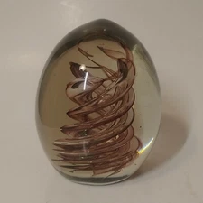 Dynasty Gallery Smoky  Art Glass Egg Shape Twister Paperweight Original Sticker