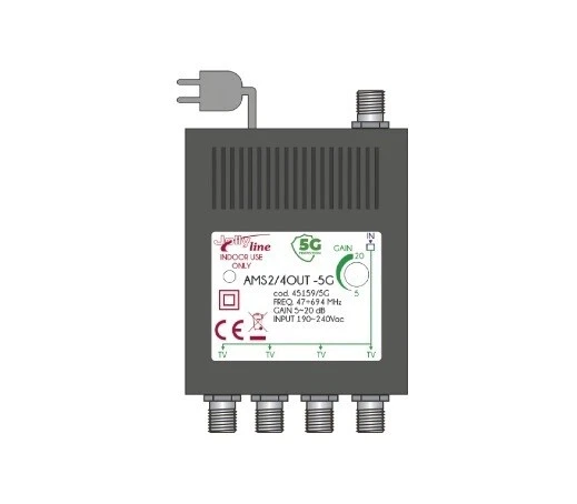 NEW GBS 45159/5G Amplificatore TV di linea da interno VHF/UHF 4uscite 25dB LTE - Immagine 3 di 4