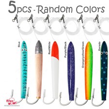 5pcs Random Colors 6" Fishing Cedar Plugs Rig Trolling Wooden Lure 10/0 Hook NEW